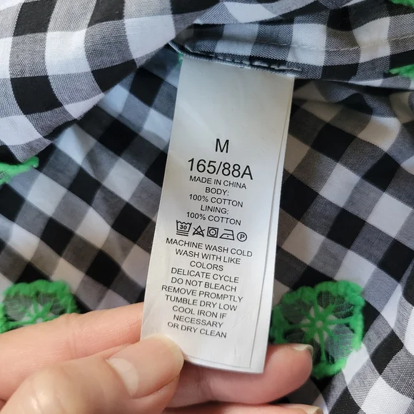 Kate Spade | NWOT Black/White Gingham Green Floral Embroidered Top - Picture 5 of 11